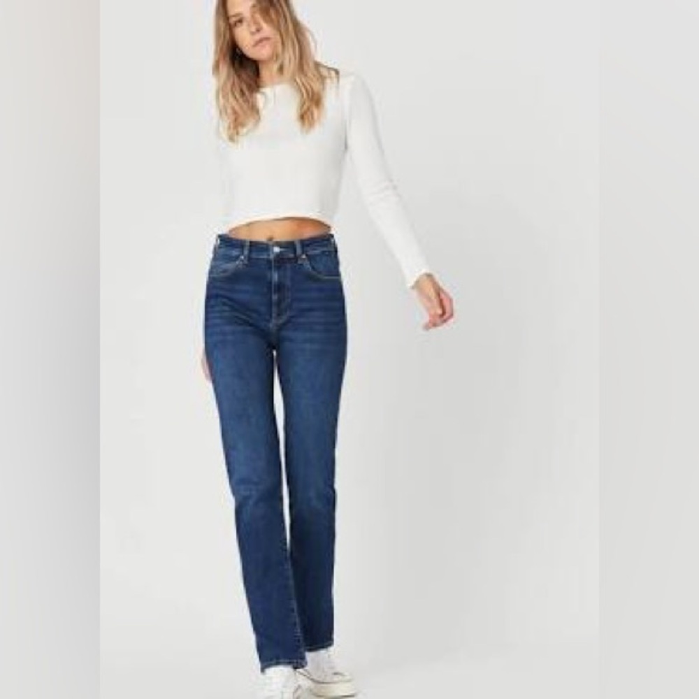 Mavi Veronica High Rise Straight Leg dark wash cotton blend denim Blue Jeans 31